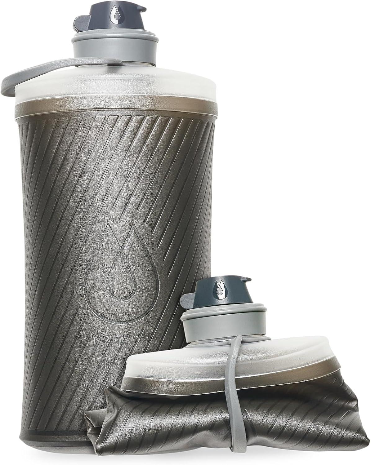 imageHydraPak Flux Collapsible Backpacking Water Bottle 750ml 1L 15L BPA Free Ultra Light SpillProof Twist CapMammoth Grey