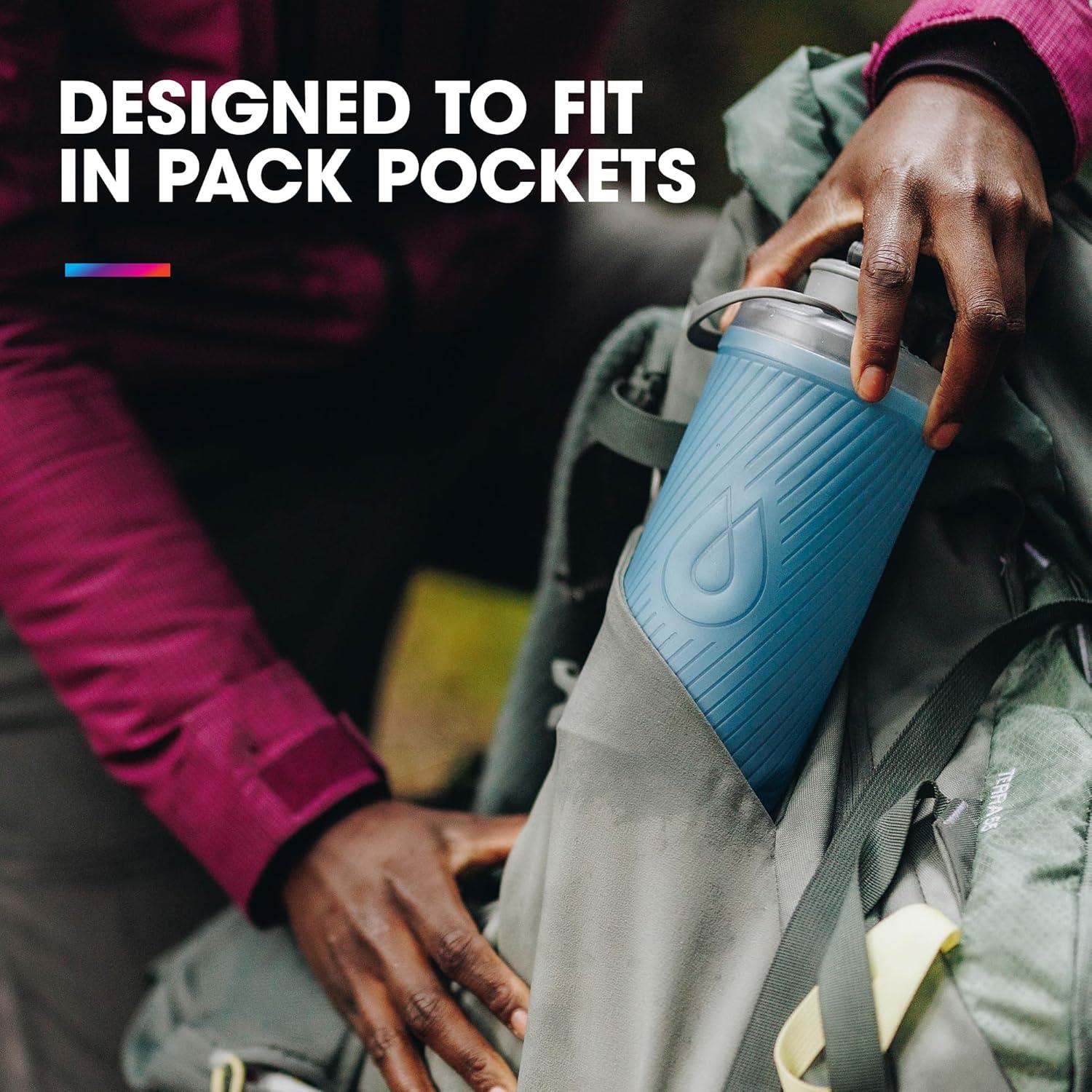 imageHydraPak Flux Collapsible Backpacking Water Bottle 750ml 1L 15L BPA Free Ultra Light SpillProof Twist CapRedwood Red