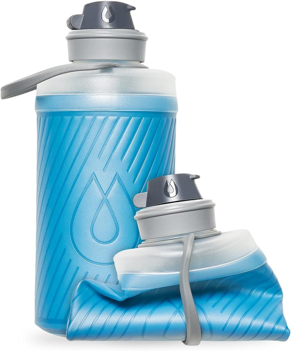 imageHydraPak Flux Collapsible Backpacking Water Bottle 750ml 1L 15L BPA Free Ultra Light SpillProof Twist CapTahoe Blue