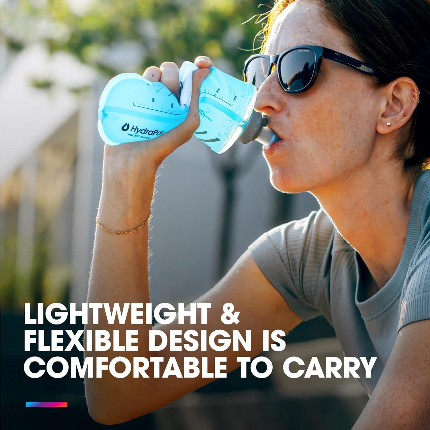 imageHydraPak PocketFlask 500ml Compressible Low Profile Soft Flask Water Bottle Ideal Fit for Run Belts and Form Fitting Pockets with Locking Cap 500ml 17oz