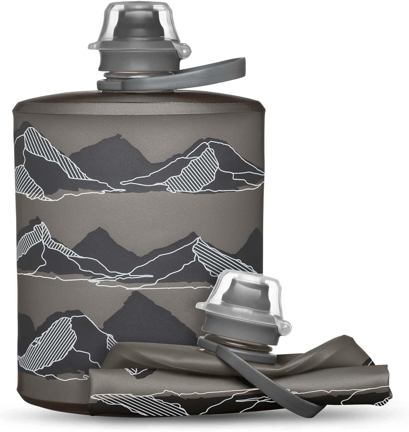 imageHydraPak Stow Collapsible Backpacking Water Bottle 350ml 500ml 1L BPA Free Ultra Light SpillProof Twist CapMTN Mammoth Grey