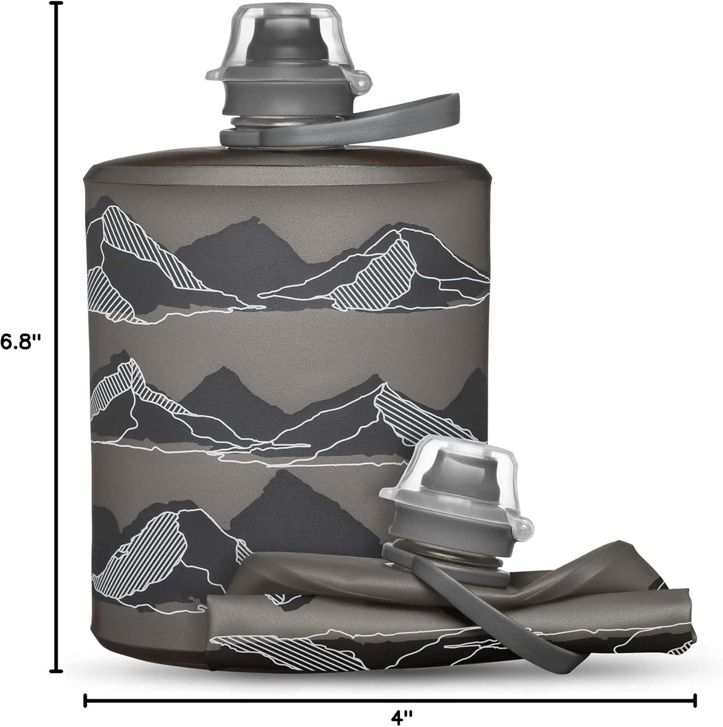 imageHydraPak Stow Collapsible Backpacking Water Bottle 350ml 500ml 1L BPA Free Ultra Light SpillProof Twist CapMTN Mammoth Grey