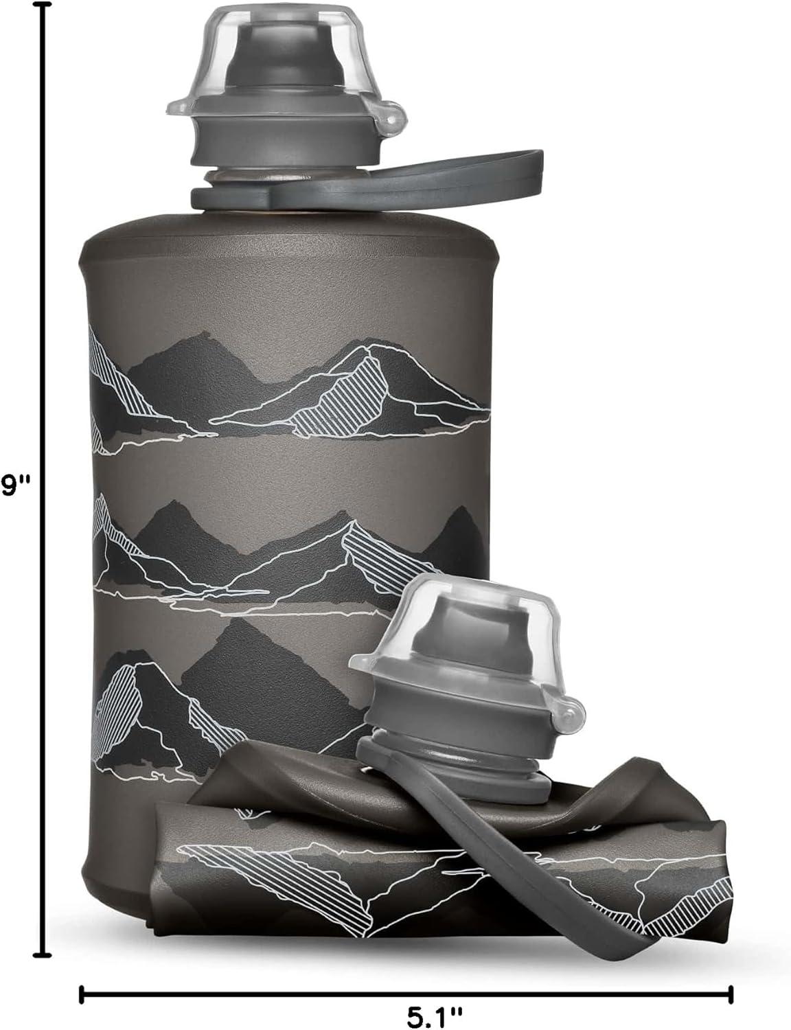 imageHydraPak Stow Collapsible Backpacking Water Bottle 350ml 500ml 1L BPA Free Ultra Light SpillProof Twist CapMTN Mammoth Grey