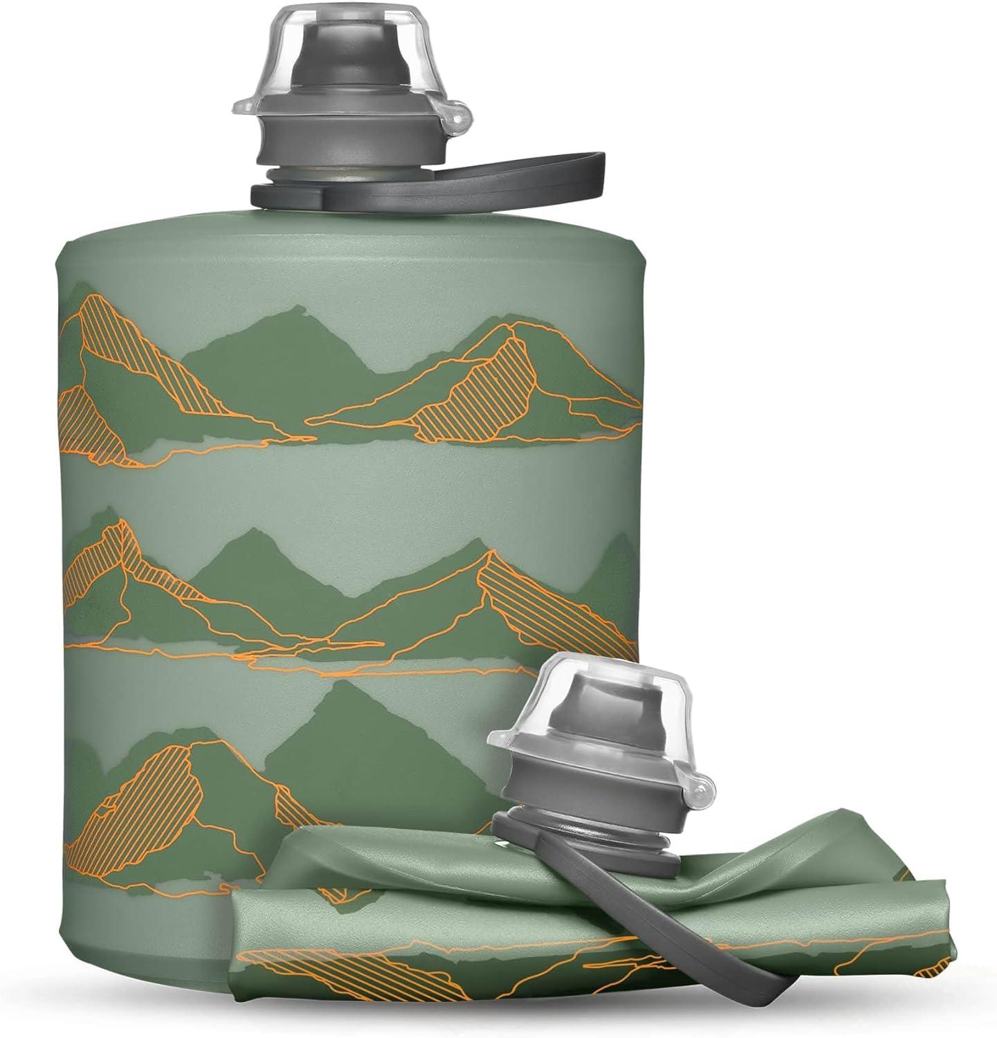 imageHydraPak Stow Collapsible Backpacking Water Bottle 350ml 500ml 1L BPA Free Ultra Light SpillProof Twist CapMTN Sutro Green