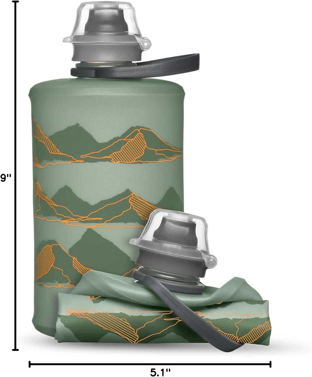 imageHydraPak Stow Collapsible Backpacking Water Bottle 350ml 500ml 1L BPA Free Ultra Light SpillProof Twist CapMTN Sutro Green