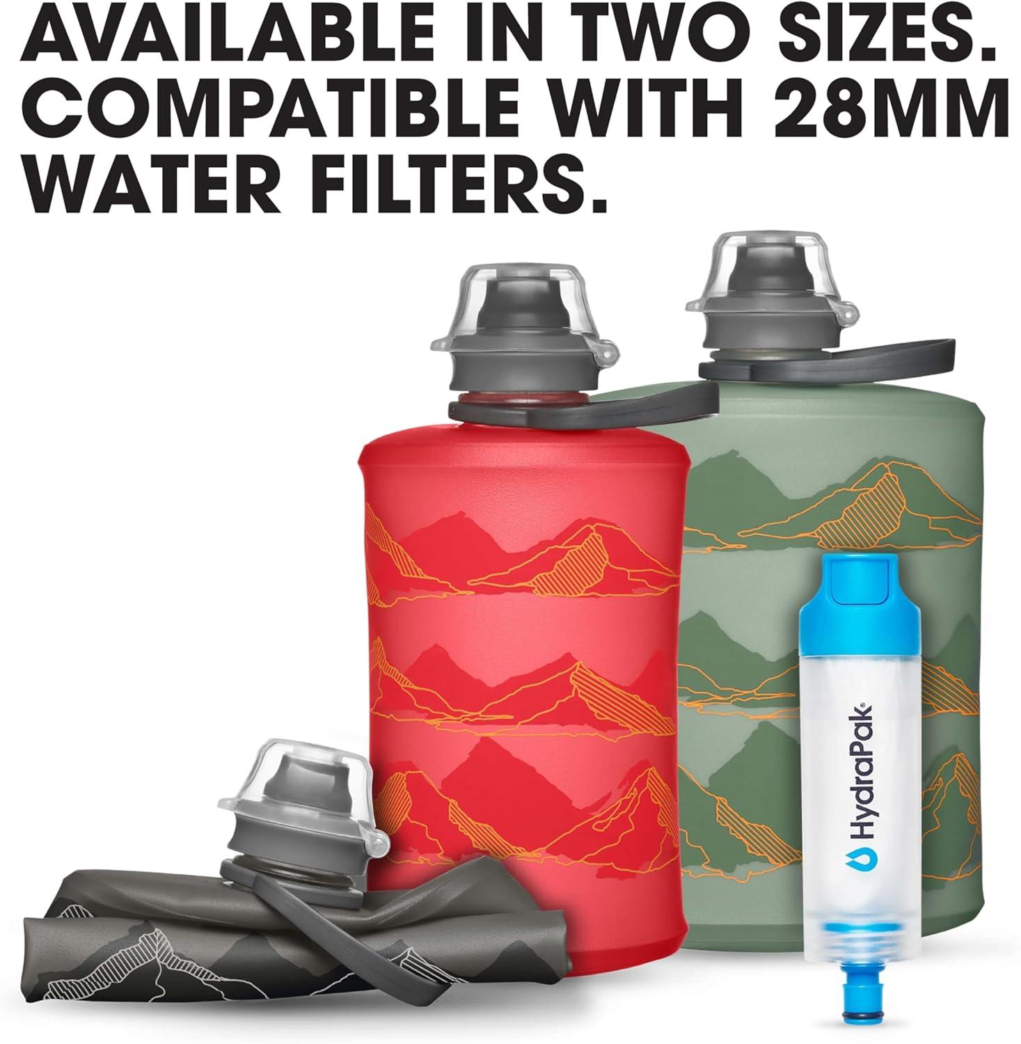 imageHydraPak Stow Collapsible Backpacking Water Bottle 350ml 500ml 1L BPA Free Ultra Light SpillProof Twist CapMTN Sutro Green