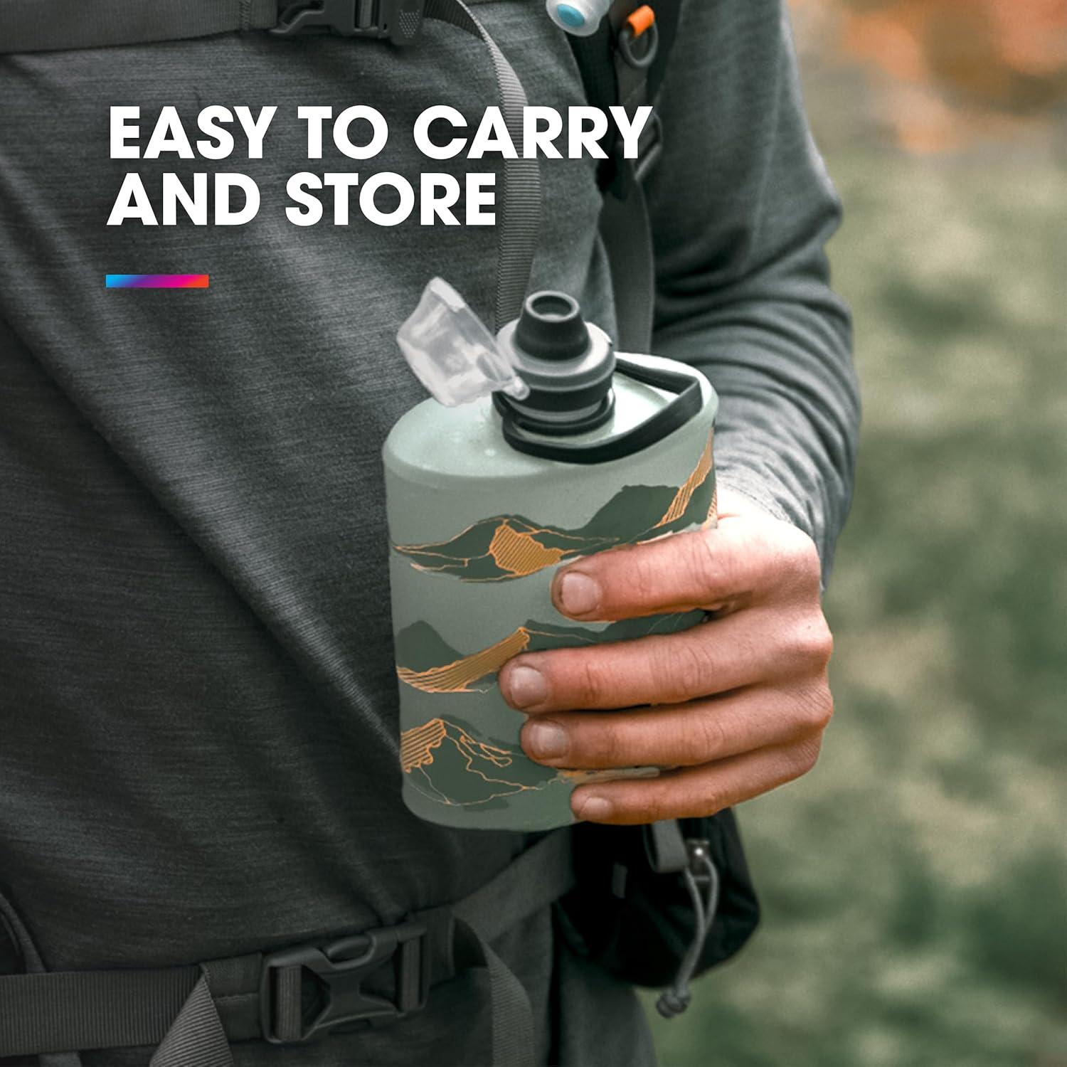 imageHydraPak Stow Collapsible Backpacking Water Bottle 350ml 500ml 1L BPA Free Ultra Light SpillProof Twist CapMTN Sutro Green