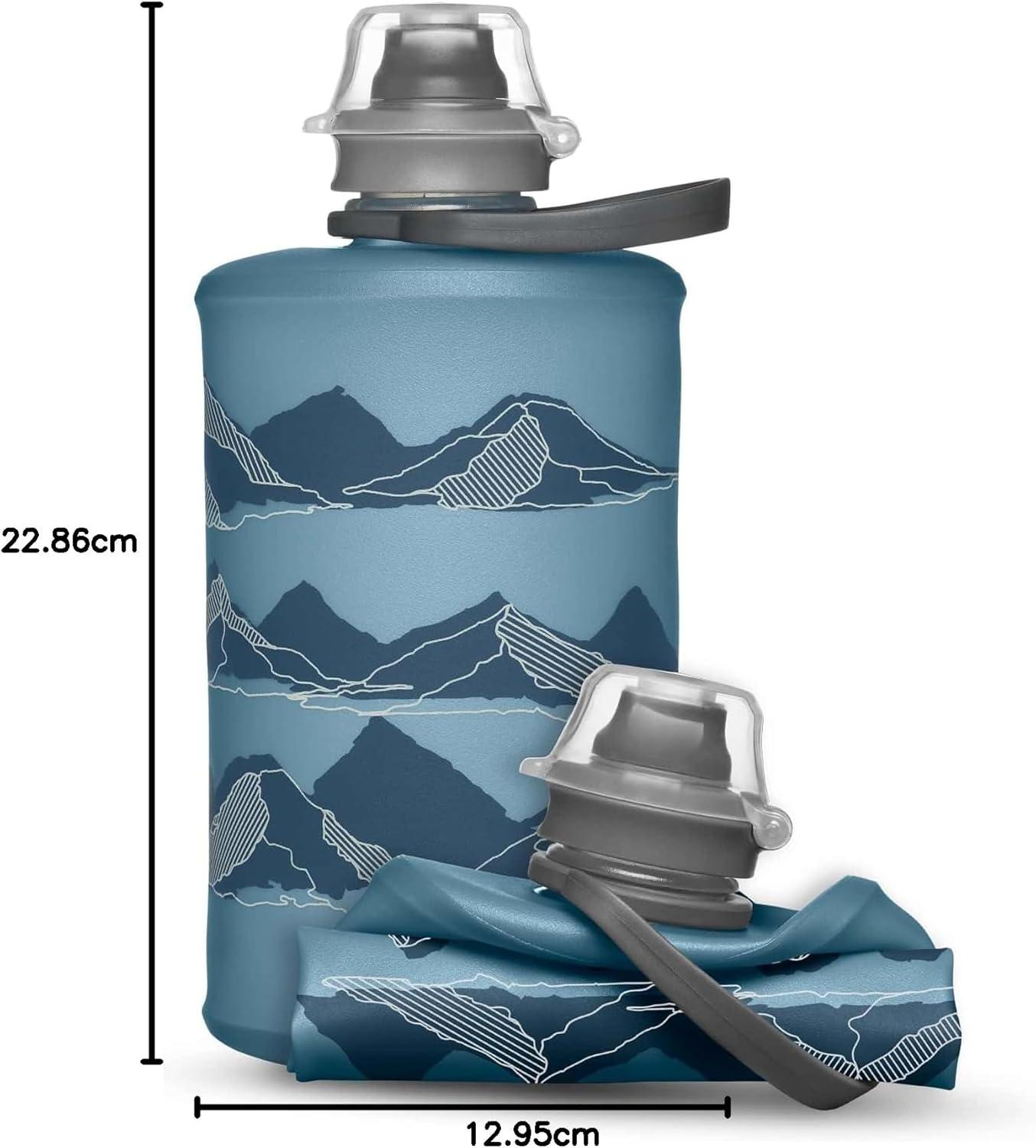 imageHydraPak Stow Collapsible Backpacking Water Bottle 350ml 500ml 1L BPA Free Ultra Light SpillProof Twist CapMTN Tahoe Blue