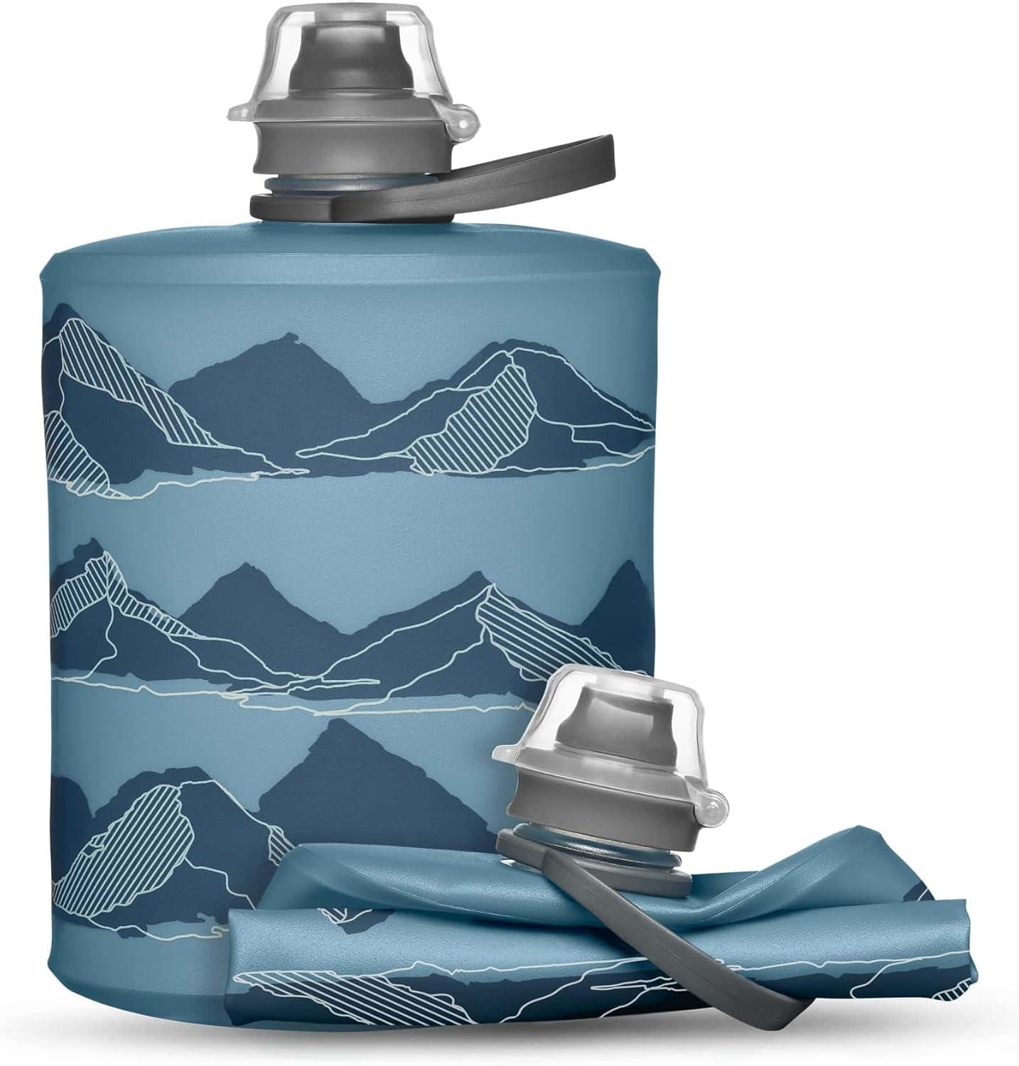 imageHydraPak Stow Collapsible Backpacking Water Bottle 350ml 500ml 1L BPA Free Ultra Light SpillProof Twist CapMTN Tahoe Blue