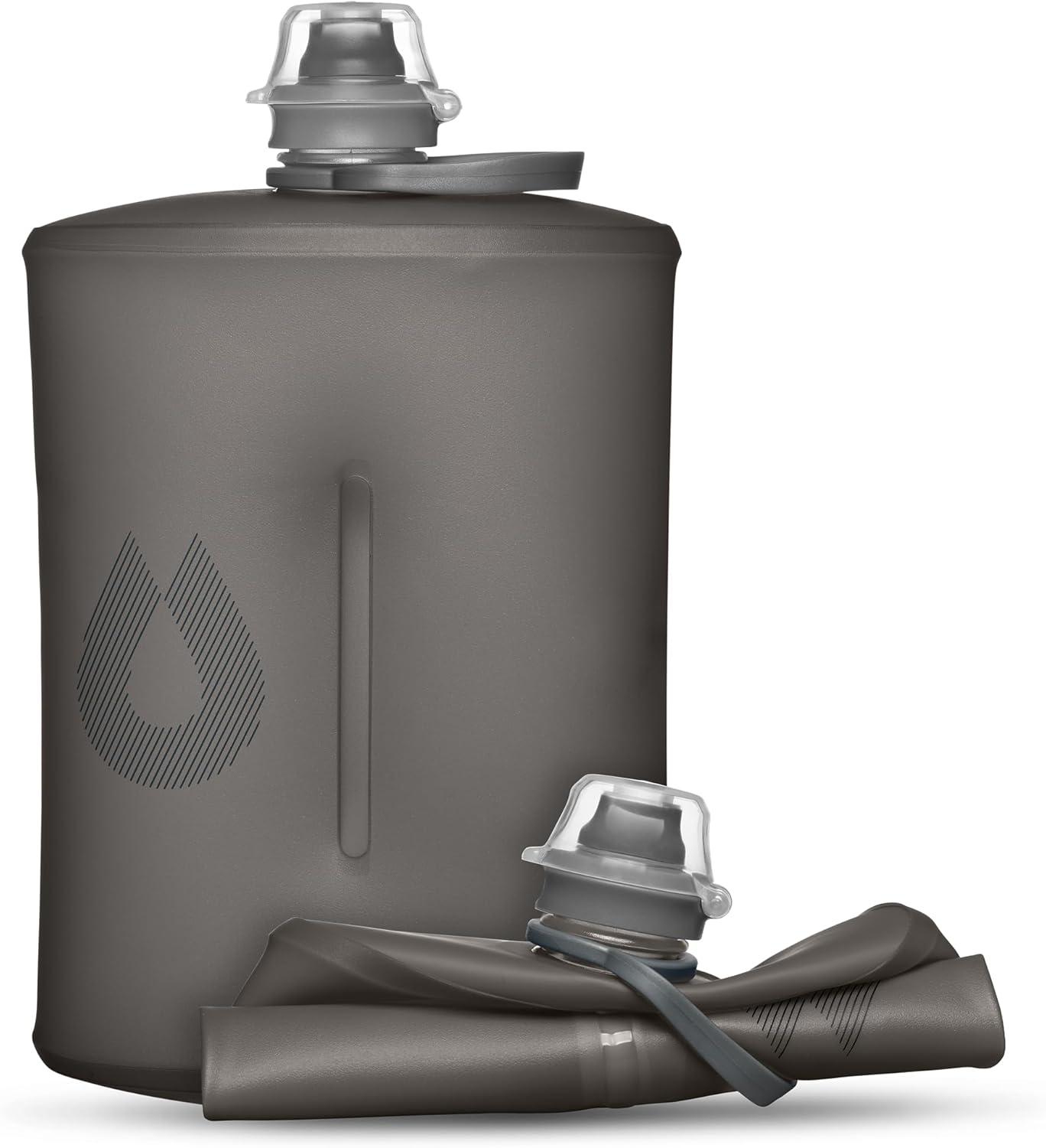 imageHydraPak Stow Collapsible Backpacking Water Bottle 350ml 500ml 1L BPA Free Ultra Light SpillProof Twist CapMammoth Grey