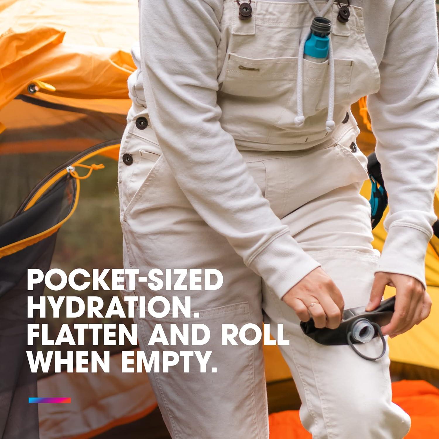 imageHydraPak Stow Collapsible Backpacking Water Bottle 350ml 500ml 1L BPA Free Ultra Light SpillProof Twist CapRedwood