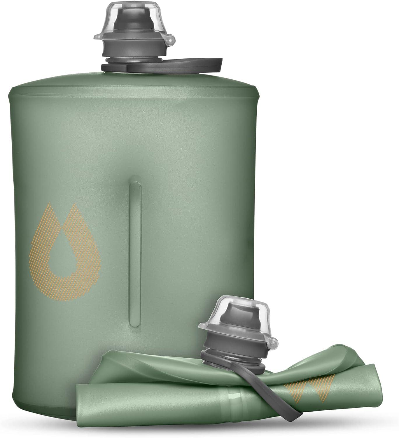 imageHydraPak Stow Collapsible Backpacking Water Bottle 350ml 500ml 1L BPA Free Ultra Light SpillProof Twist CapSutro Green