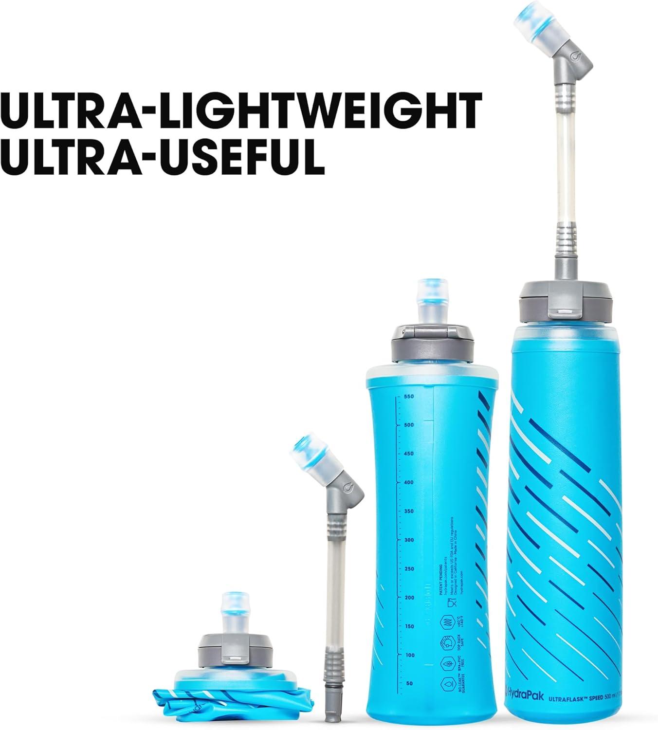 imageHydraPak UltraFlask Speed 500ml or 600ml Collapsible Soft Flask Water Bottle for Hydration Vests and Running Packs with Easy Open Cap500ml 2 Pack With Drink Straws