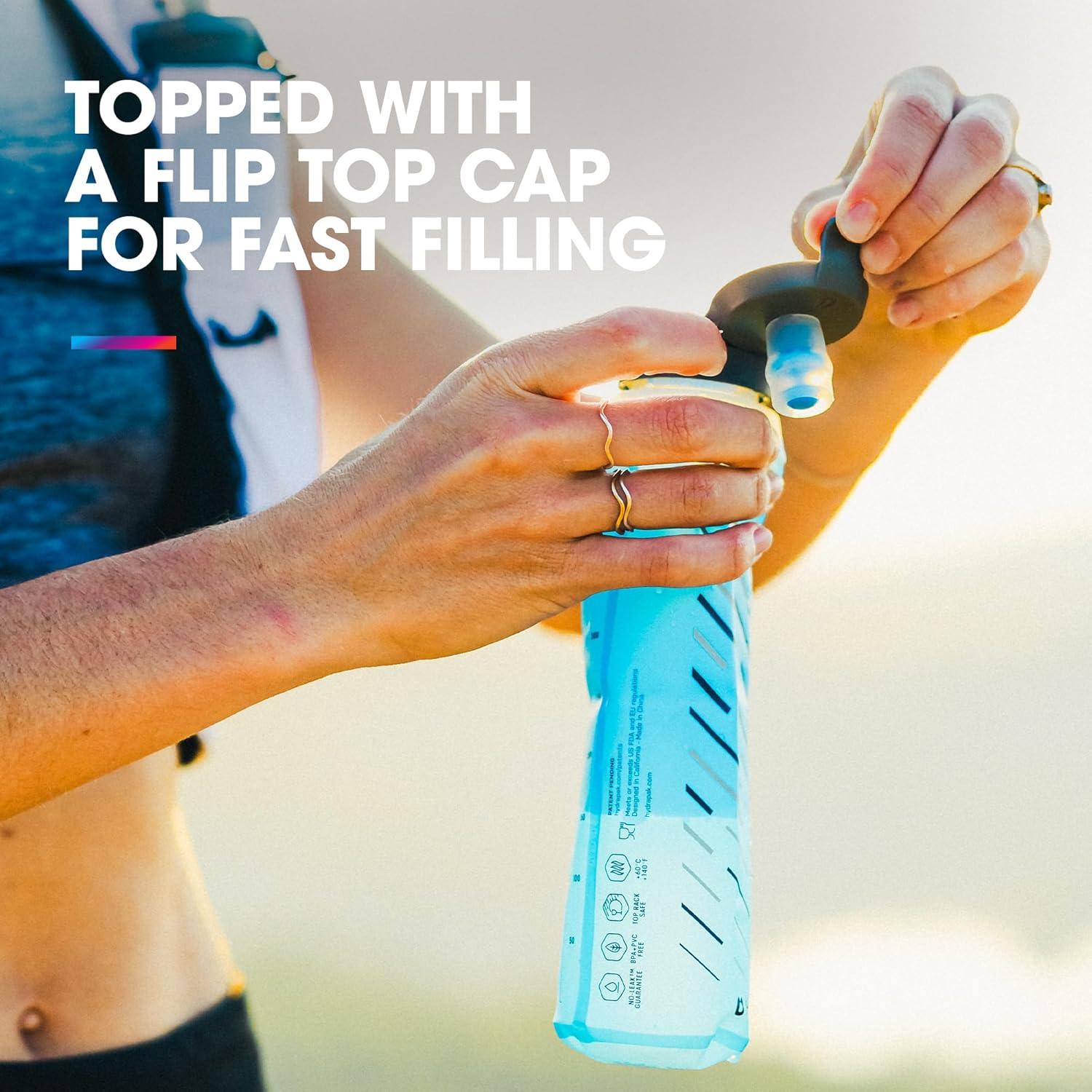 imageHydraPak UltraFlask Speed 500ml or 600ml Collapsible Soft Flask Water Bottle for Hydration Vests and Running Packs with Easy Open Cap500ml With Drink Straw