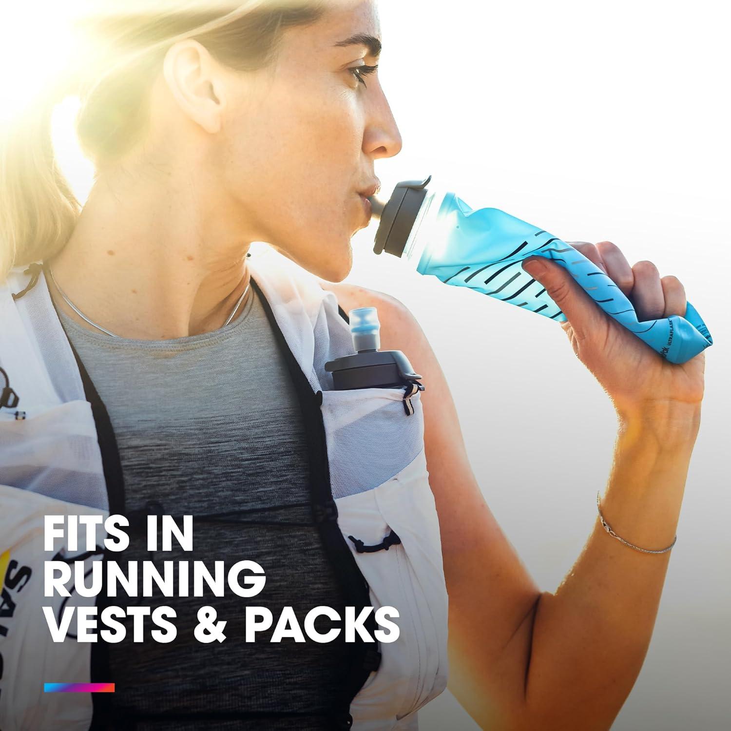 imageHydraPak UltraFlask Speed 500ml or 600ml Collapsible Soft Flask Water Bottle for Hydration Vests and Running Packs with Easy Open Cap500ml Speed 2 Pack Without Drink Straw