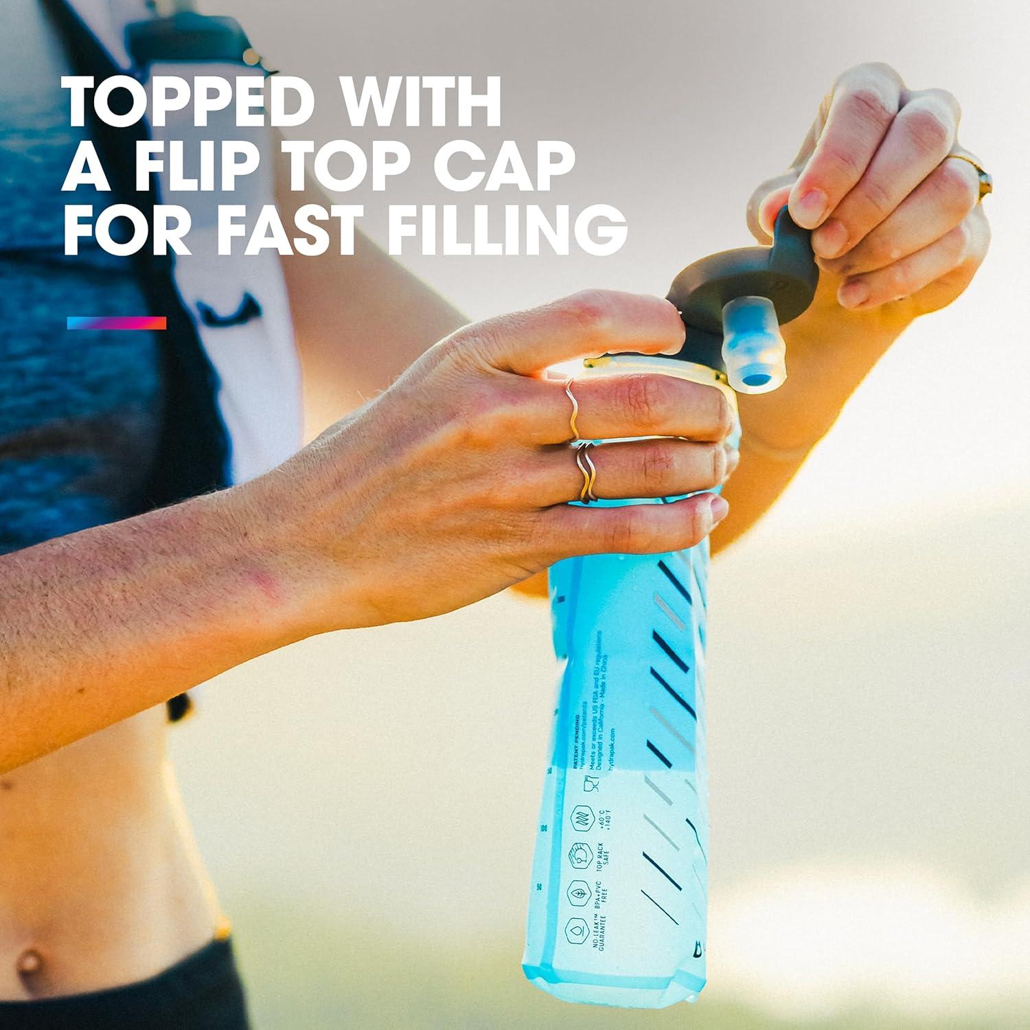 imageHydraPak UltraFlask Speed 500ml or 600ml Collapsible Soft Flask Water Bottle for Hydration Vests and Running Packs with Easy Open Cap600ml With Drink Straw