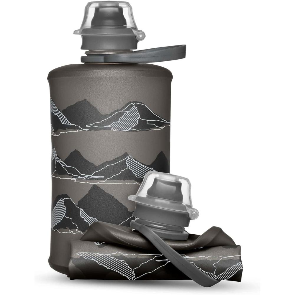 imageHydraPak Stow Collapsible Backpacking Water Bottle 350ml 500ml 1L BPA Free Ultra Light SpillProof Twist CapMTN Mammoth Grey