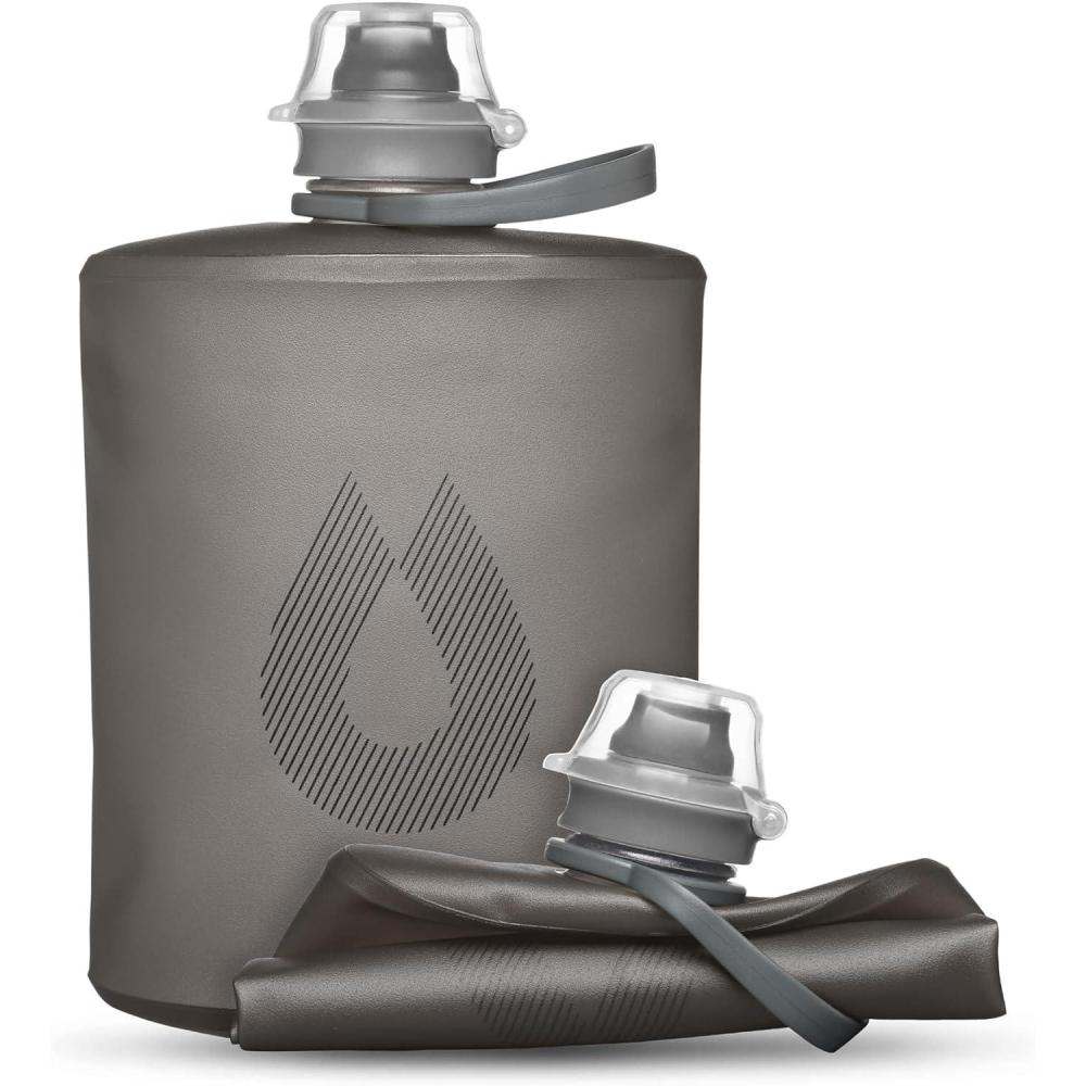 imageHydraPak Stow Collapsible Backpacking Water Bottle 350ml 500ml 1L BPA Free Ultra Light SpillProof Twist CapMammoth Grey