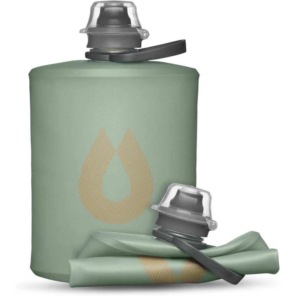 imageHydraPak Stow Collapsible Backpacking Water Bottle 350ml 500ml 1L BPA Free Ultra Light SpillProof Twist CapSutro Green