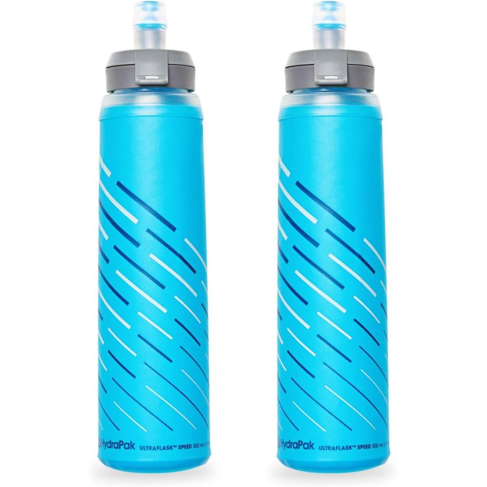 imageHydraPak UltraFlask Speed 500ml or 600ml Collapsible Soft Flask Water Bottle for Hydration Vests and Running Packs with Easy Open Cap500ml Speed 2 Pack Without Drink Straw