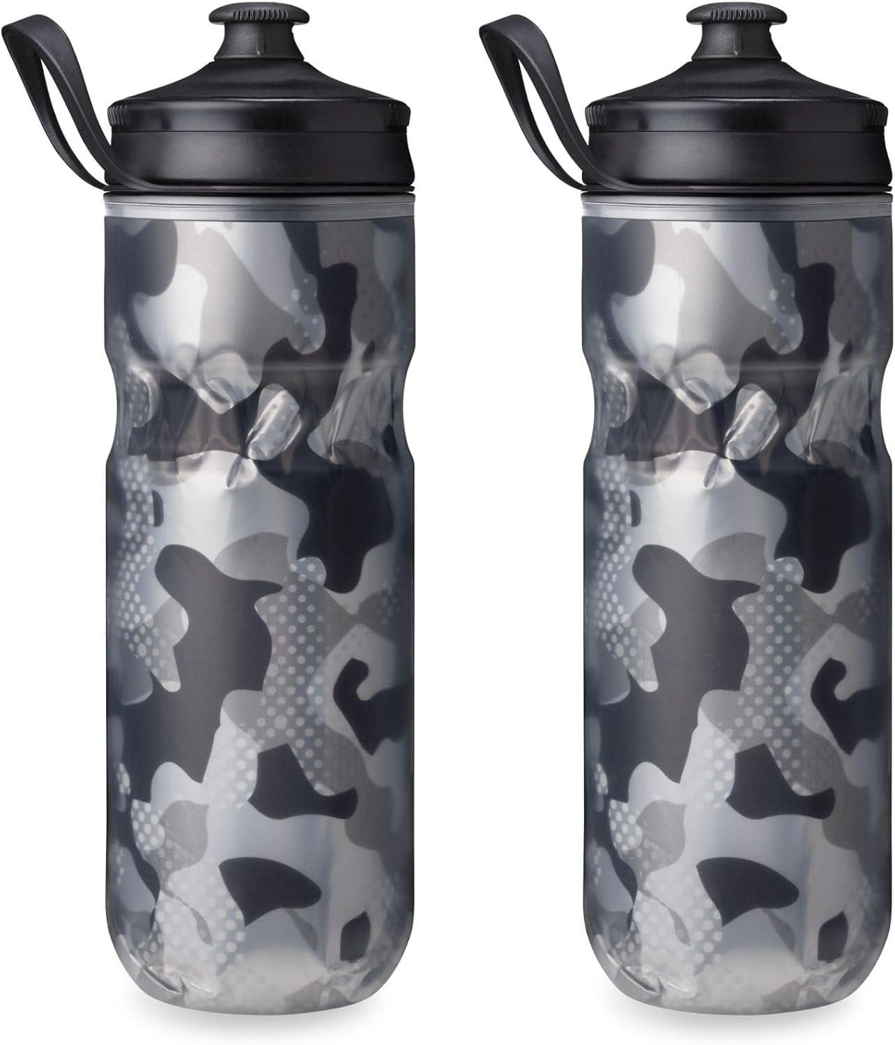 imageHydraPak Polar Bottle Polar Sport Insulated Water Bottle BPAFree Sport ampamp Bike Squeeze Bottle with Handle Splash Gold 700ml 24ozContender Black