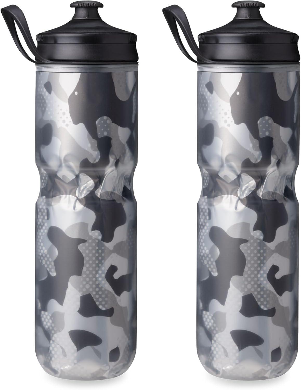 imageHydraPak Polar Bottle Polar Sport Insulated Water Bottle BPAFree Sport ampamp Bike Squeeze Bottle with Handle Splash Gold 700ml 24ozContender Black