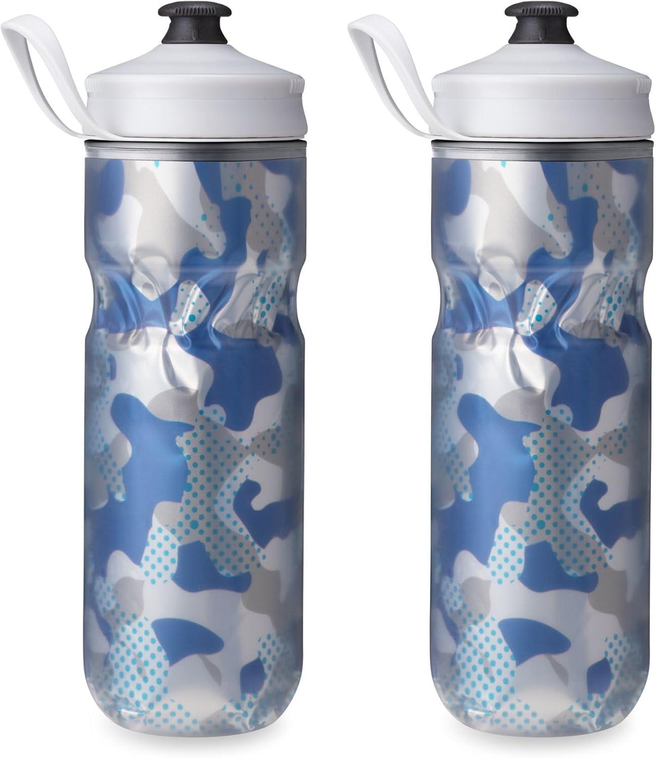 imageHydraPak Polar Bottle Polar Sport Insulated Water Bottle BPAFree Sport ampamp Bike Squeeze Bottle with Handle Splash Gold 700ml 24ozContender Blue