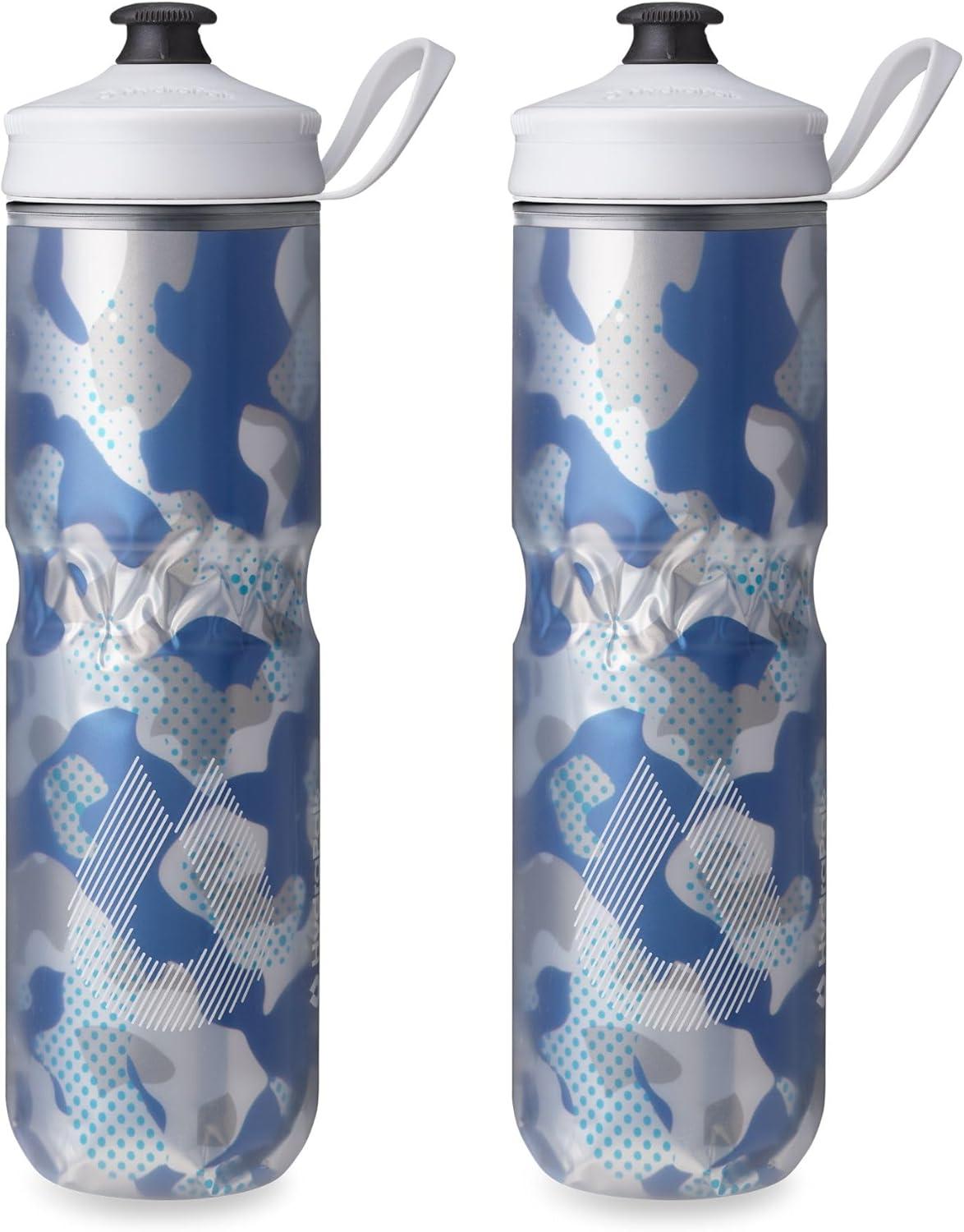 imageHydraPak Polar Bottle Polar Sport Insulated Water Bottle BPAFree Sport ampamp Bike Squeeze Bottle with Handle Splash Gold 700ml 24ozContender Blue