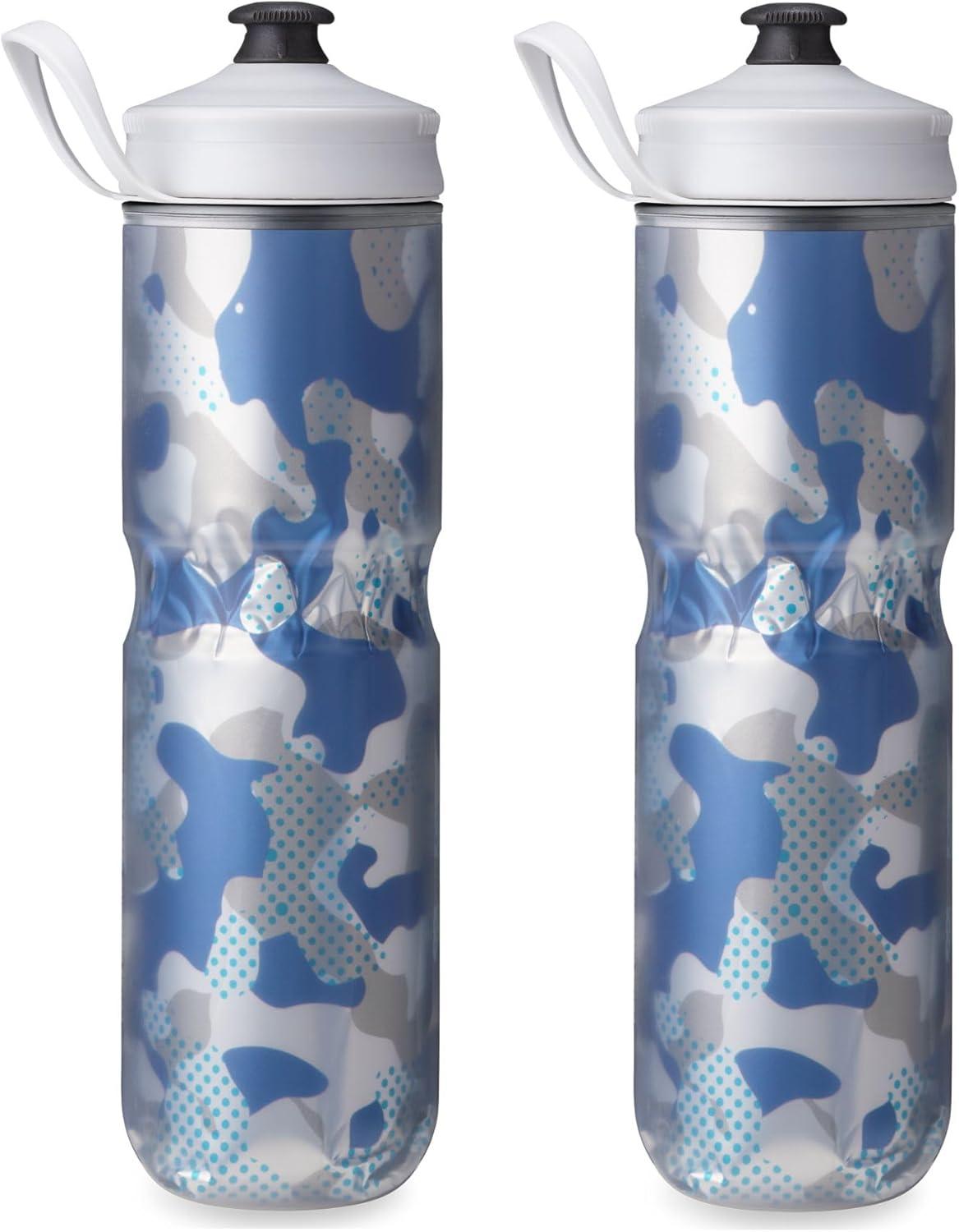 imageHydraPak Polar Bottle Polar Sport Insulated Water Bottle BPAFree Sport ampamp Bike Squeeze Bottle with Handle Splash Gold 700ml 24ozContender Blue