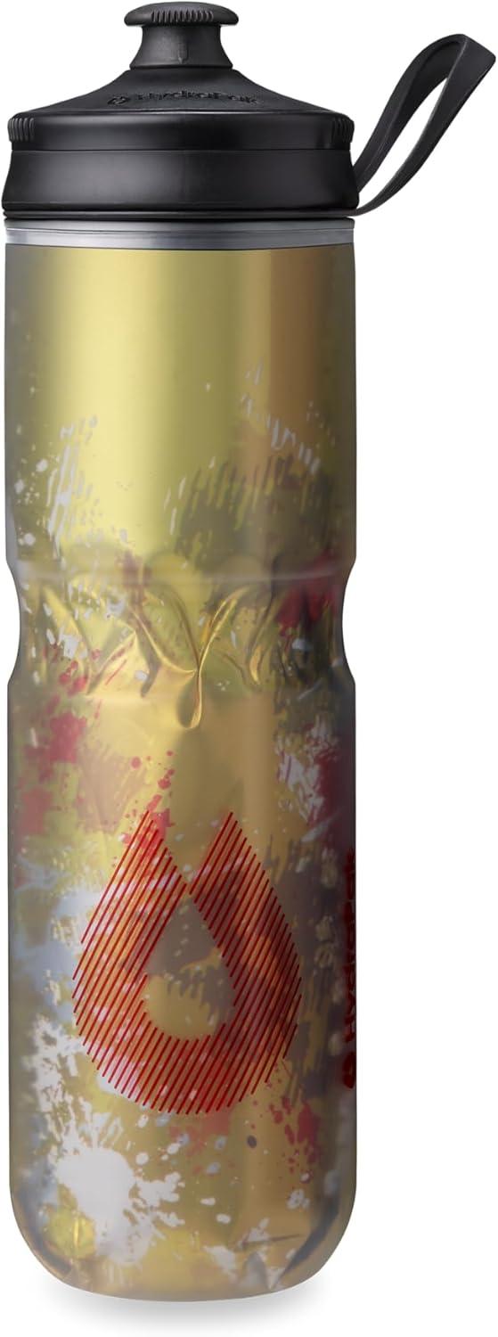 imageHydraPak Polar Bottle Polar Sport Insulated Water Bottle BPAFree Sport ampamp Bike Squeeze Bottle with Handle Splash Gold 700ml 24ozSplash Gold