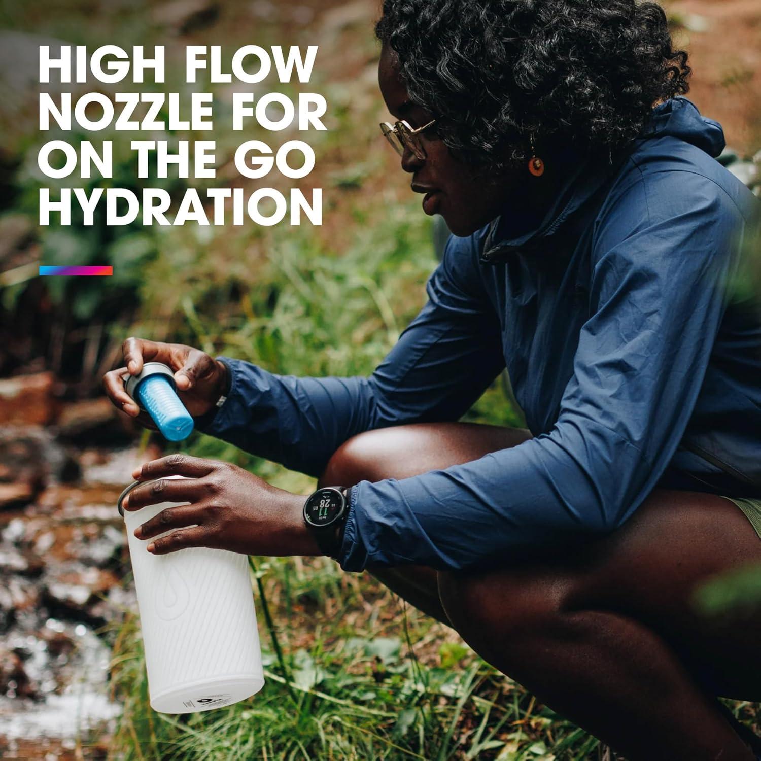 imageHydraPak Flux 15L Filter Kit Collapsible Backpacking Water Bottle BPA Free Ultra Light SpillProof Twist Cap Clear