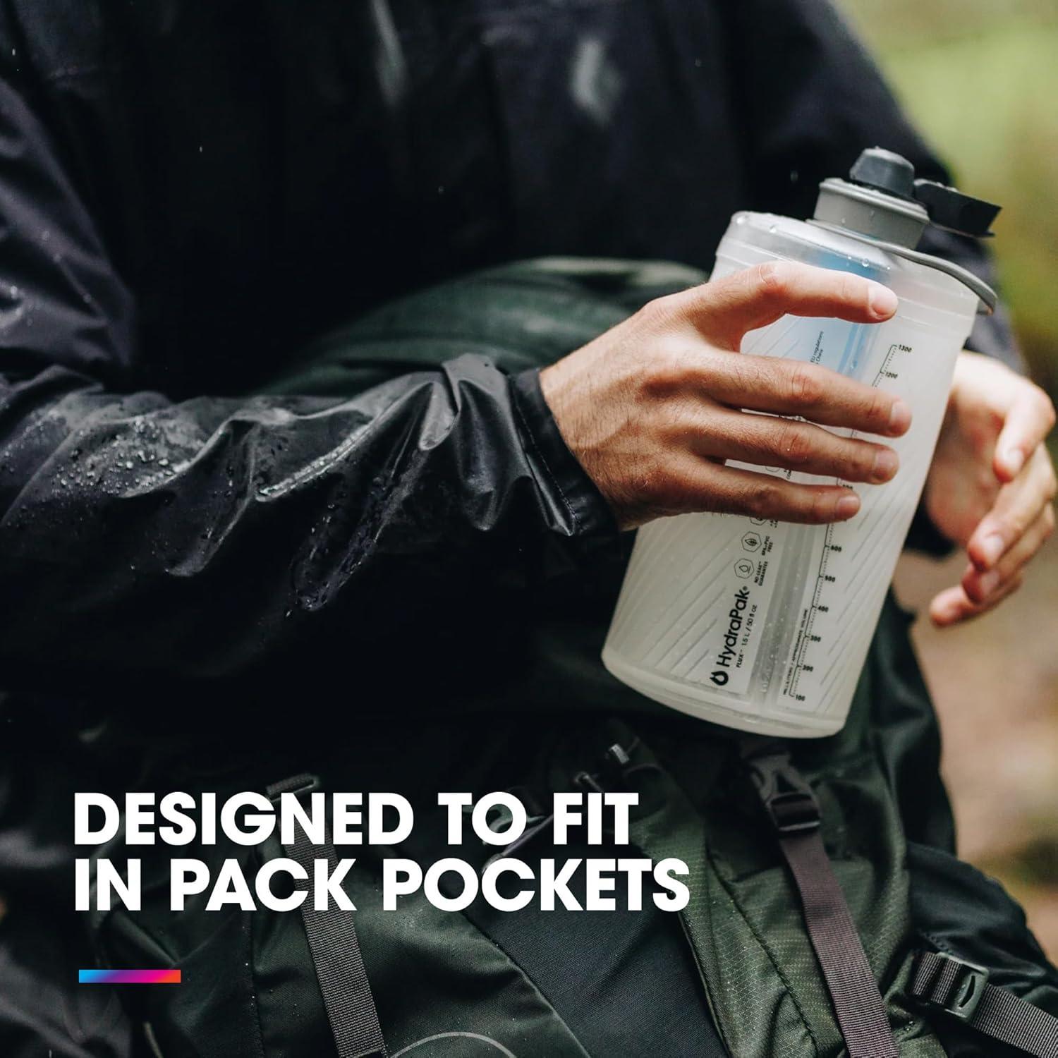 imageHydraPak Flux 15L Filter Kit Collapsible Backpacking Water Bottle BPA Free Ultra Light SpillProof Twist Cap Clear