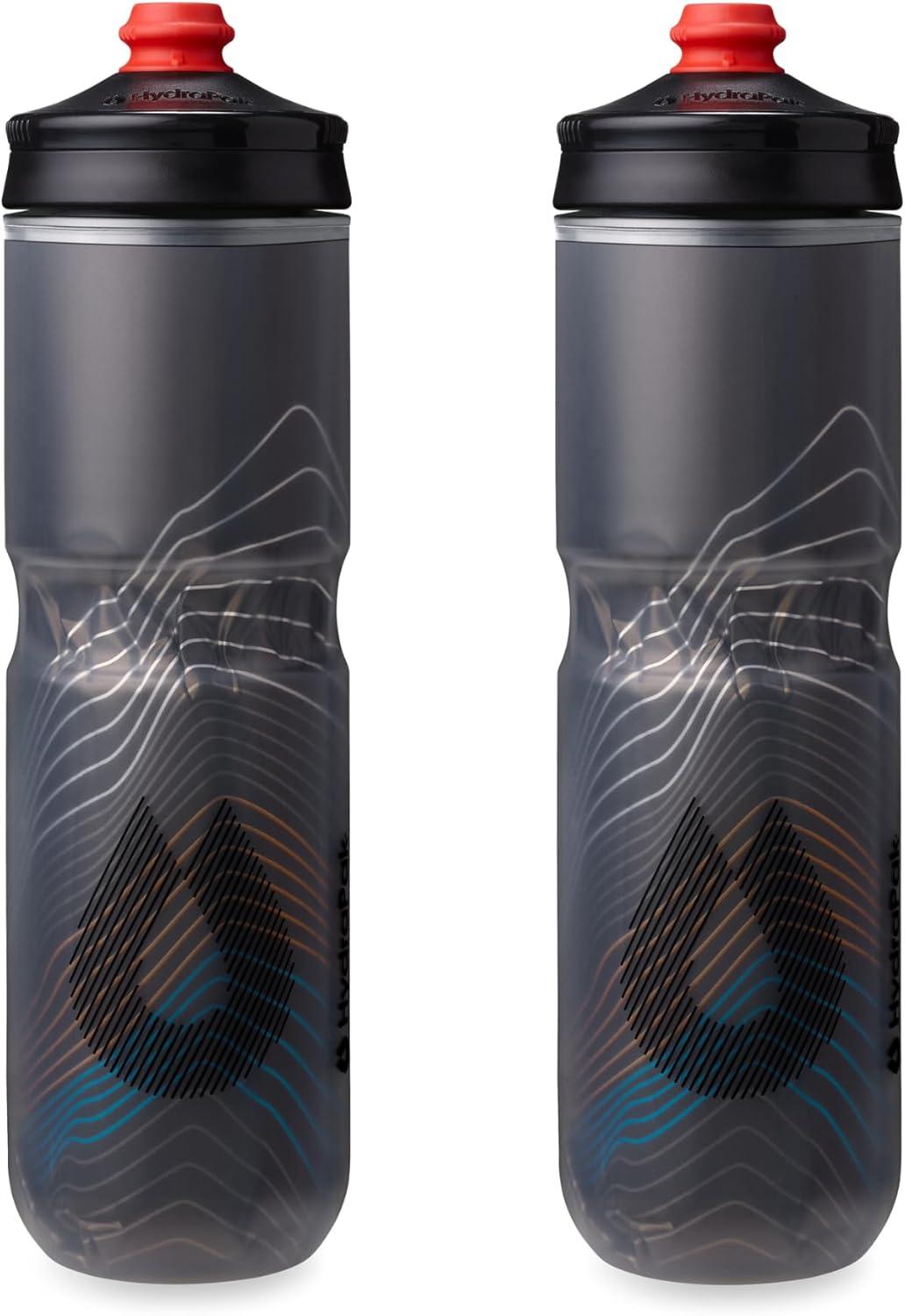 imageHydraPak Polar Surge Insulated Bike Water Bottle 2Pack 20oz or 24oz High Flow Fits Most Bike Cages For Cycling ampamp SportsAscent Black