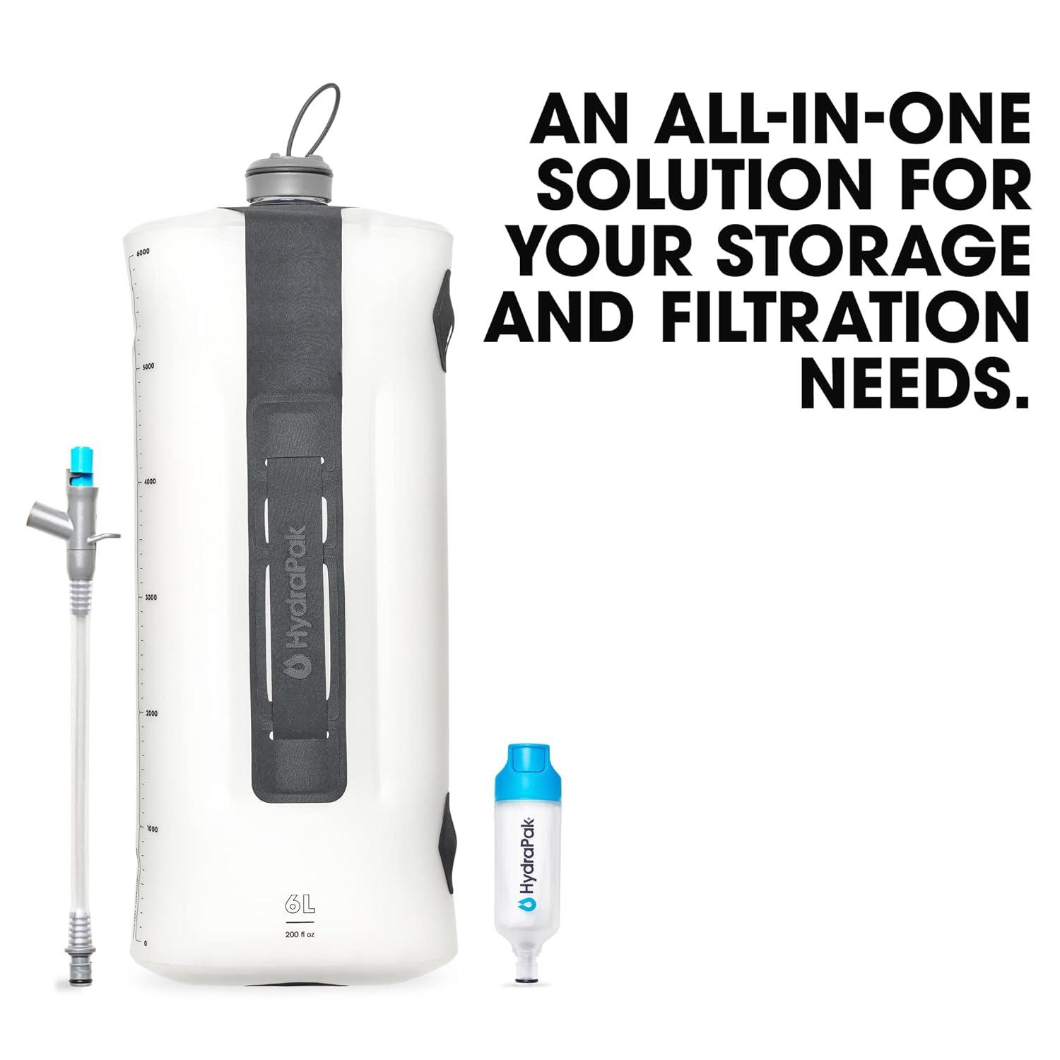 imageHydraPak Seeker Collapsible Water Filtration ampamp Storage 6L BPA ampamp PVC Free Hydration Reservoir Bag Leak Proof Lightweight6 L Filter Kit