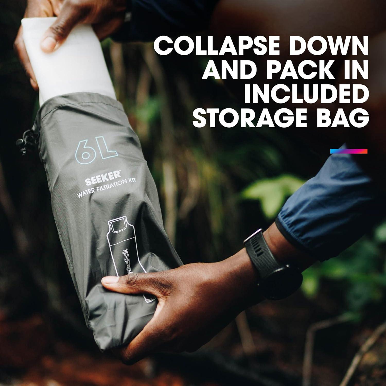 imageHydraPak Seeker Collapsible Water Filtration ampamp Storage 6L BPA ampamp PVC Free Hydration Reservoir Bag Leak Proof Lightweight6 L Filter Kit