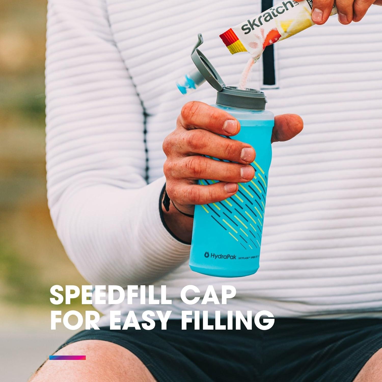 imageHydraPak SkyFlask Speed Collapsible Handheld Running Water Bottle 350ml 500ml 500ml Insulated Adjustable Strap Lightweight SpillProof Cap500ml Thumb Loop