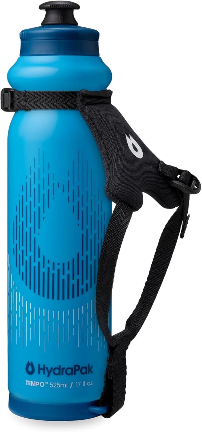 imageHydraPak Tempo Pro 525ml Handheld Running Squeeze Bottle for Training and Race Day Hydration with Removable Strap 525ml17oz WhiteBlue