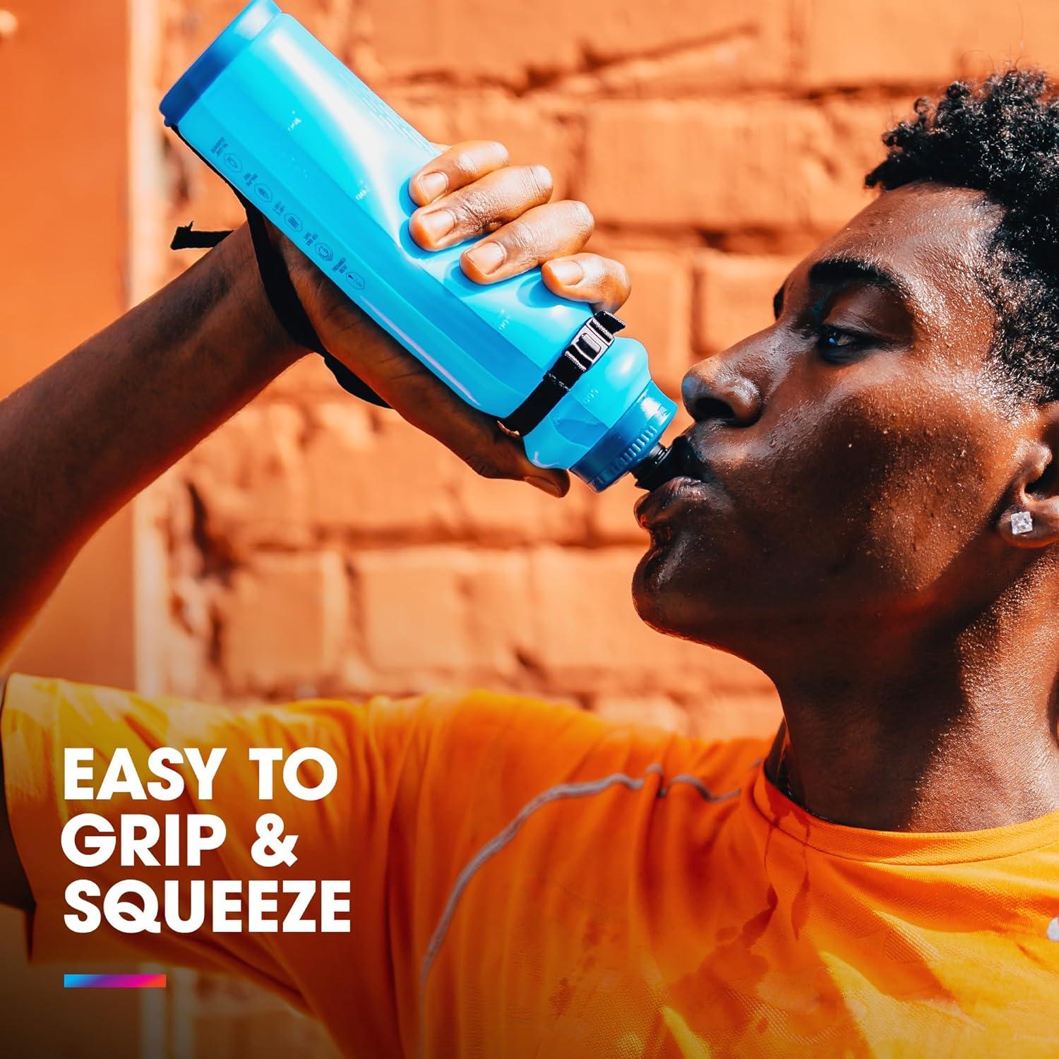 imageHydraPak Tempo Pro 525ml Handheld Running Squeeze Bottle for Training and Race Day Hydration with Removable Strap 525ml17oz WhiteBlue