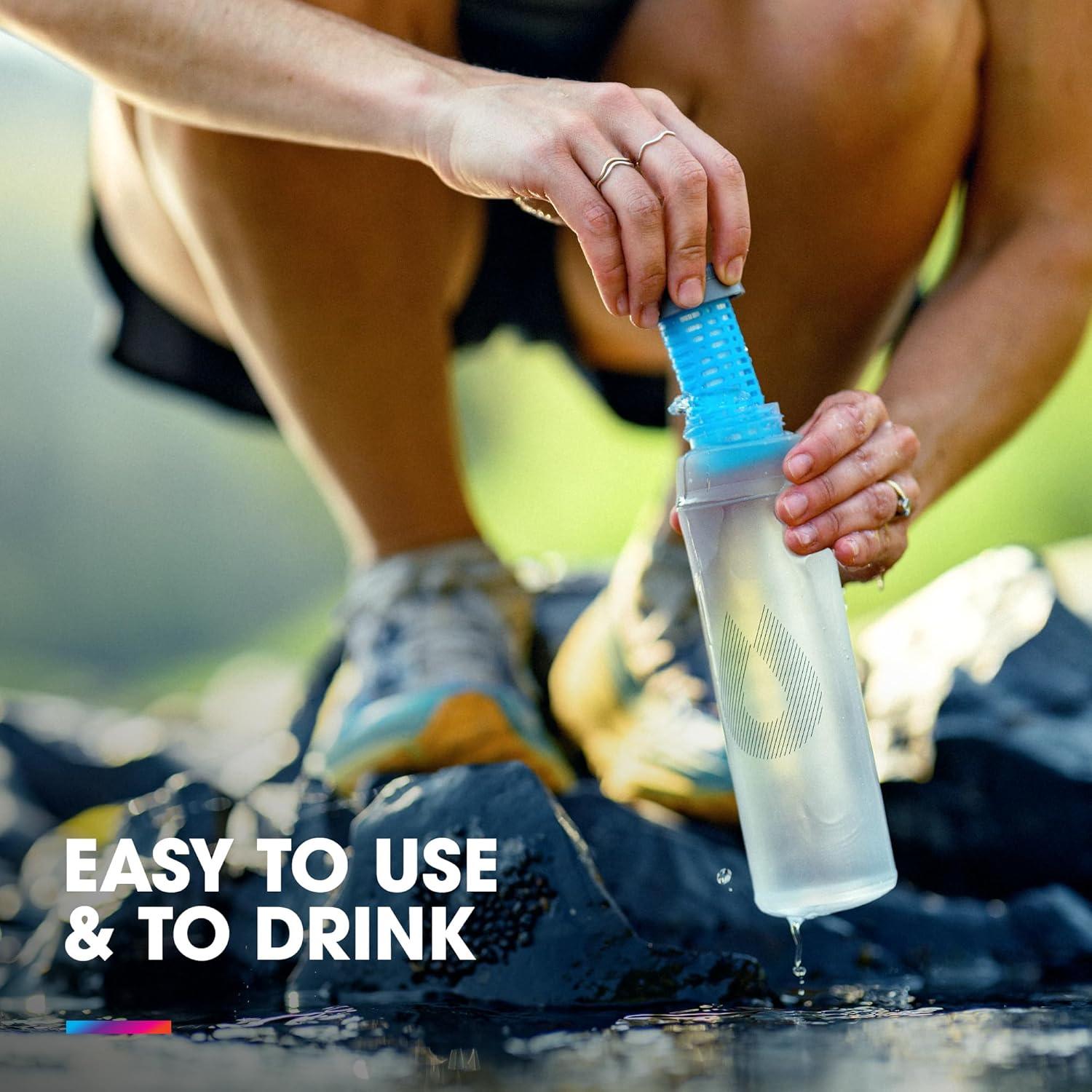 imageHydraPak UltraFlask 500ml Filtered Compressible Soft Flask Water Bottle for Hydration Vests and Running Packs with Integrated Water Filter 500ml 17oz