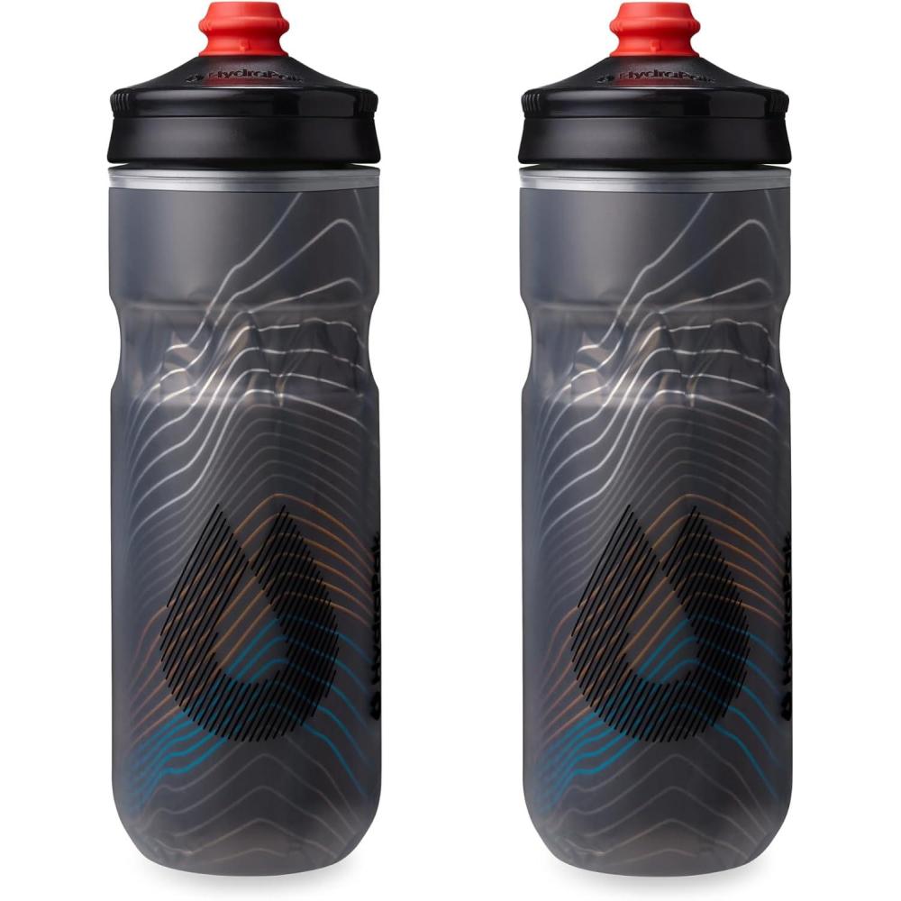 imageHydraPak Polar Surge Insulated Bike Water Bottle 2Pack 20oz or 24oz High Flow Fits Most Bike Cages For Cycling ampamp SportsAscent Black
