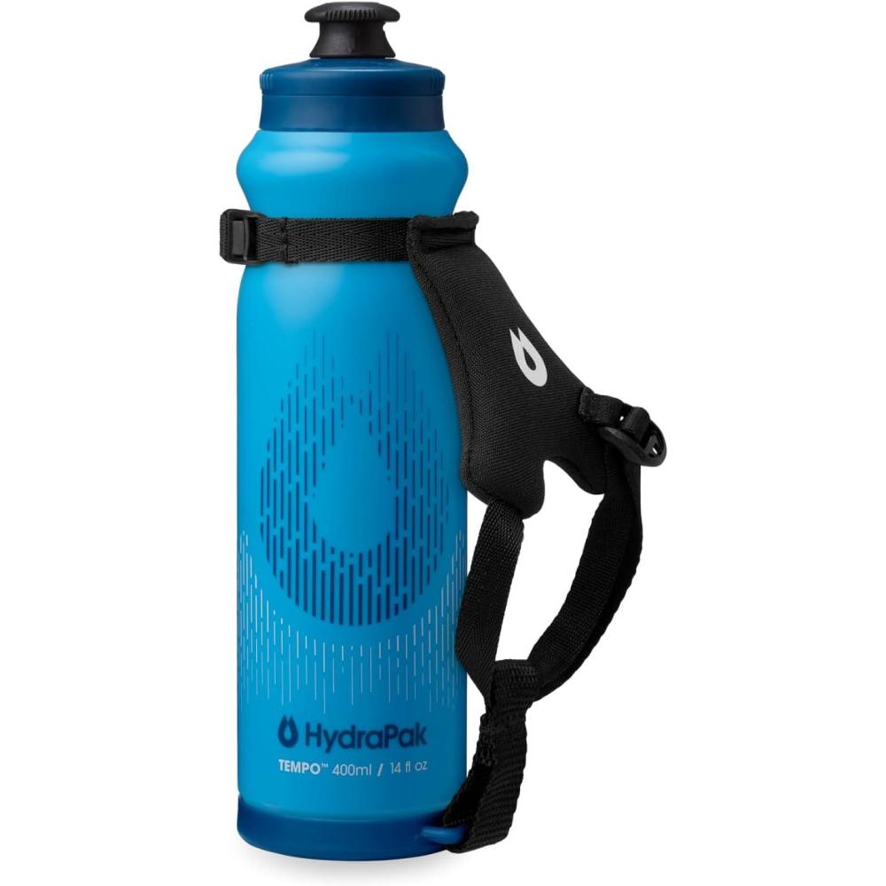 imageHydraPak Tempo Pro 525ml Handheld Running Squeeze Bottle for Training and Race Day Hydration with Removable Strap 525ml17oz WhiteBlue