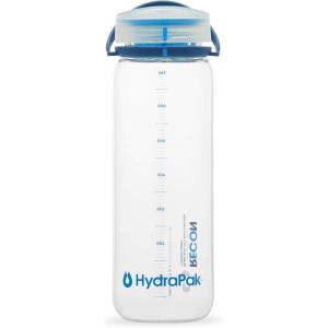 HydraPak Recon Twist & Sip – Wide Mouth Recycled Plastic Water Bottle (24oz or 32oz) – Eco Friendly, BPA Free, Easy Carry(Clear / Navy & Cyan)