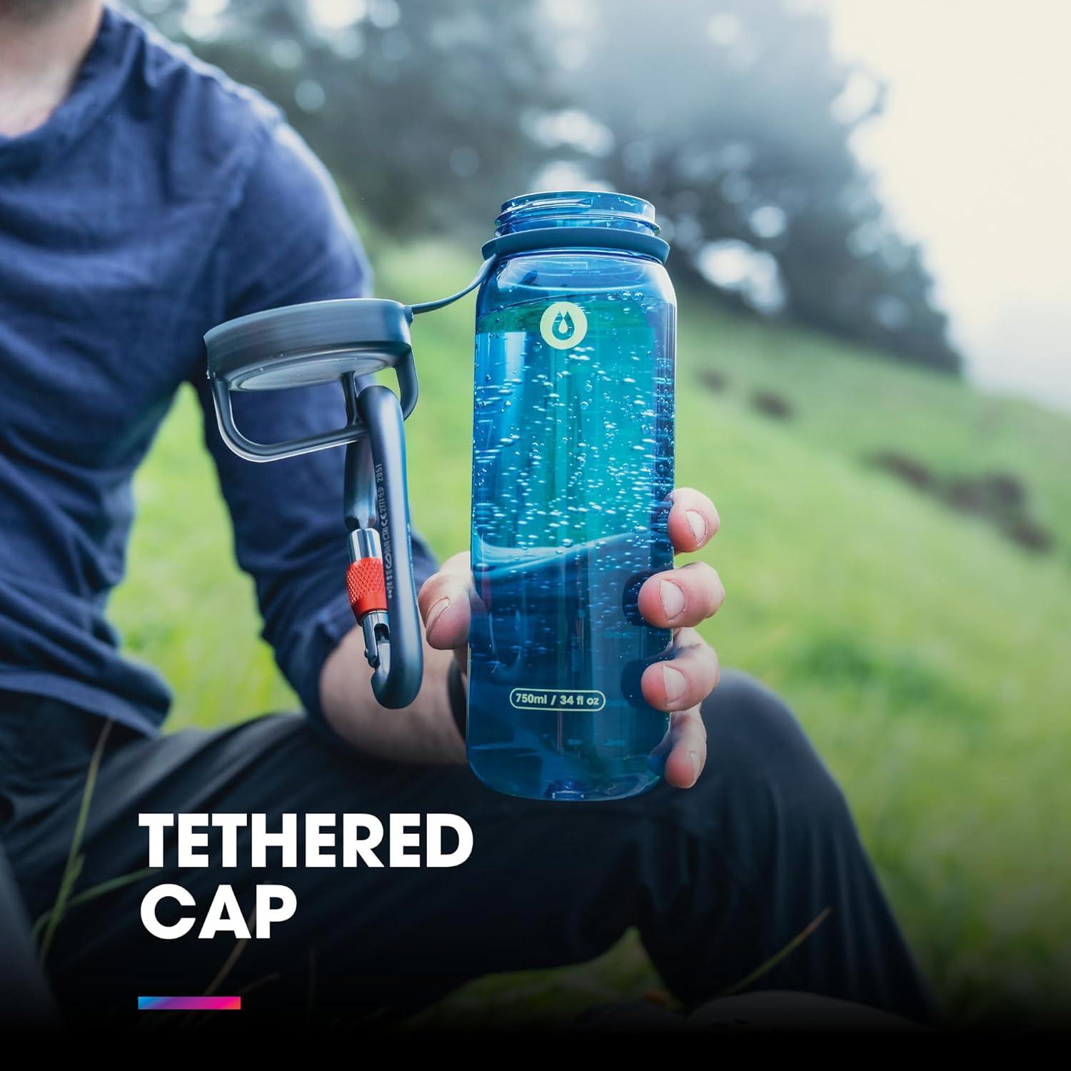 imageHydraPak Recon Clip ampamp Carry Wide Mouth Recycled Plastic Water Bottle 24oz or 32oz Eco Friendly BPA Free Tethered CapAspen Green