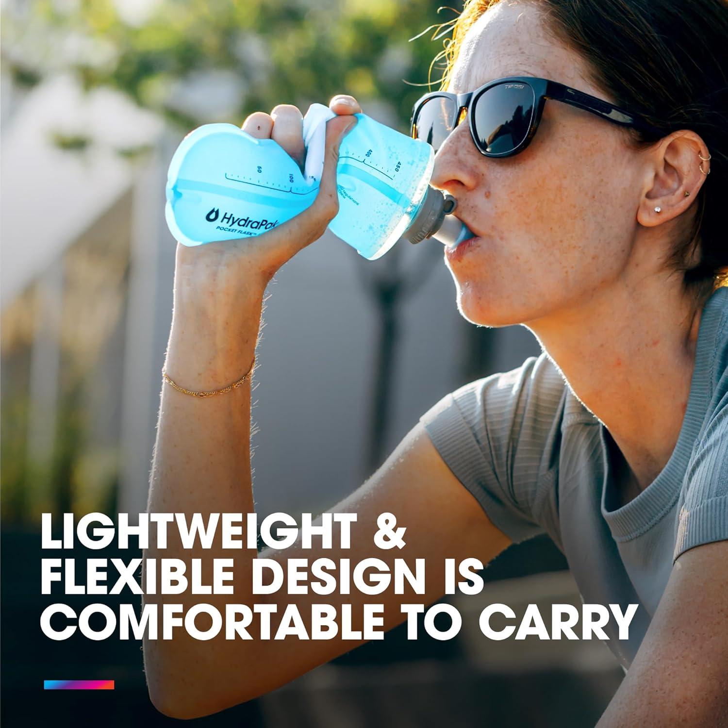 image:imageHydraPak PocketFlask 500ml Compressible Low Profile Soft Flask Water Bottle Ideal Fit for Run Belts and Form Fitting Pockets with Locking Cap 500ml17ozMalibu