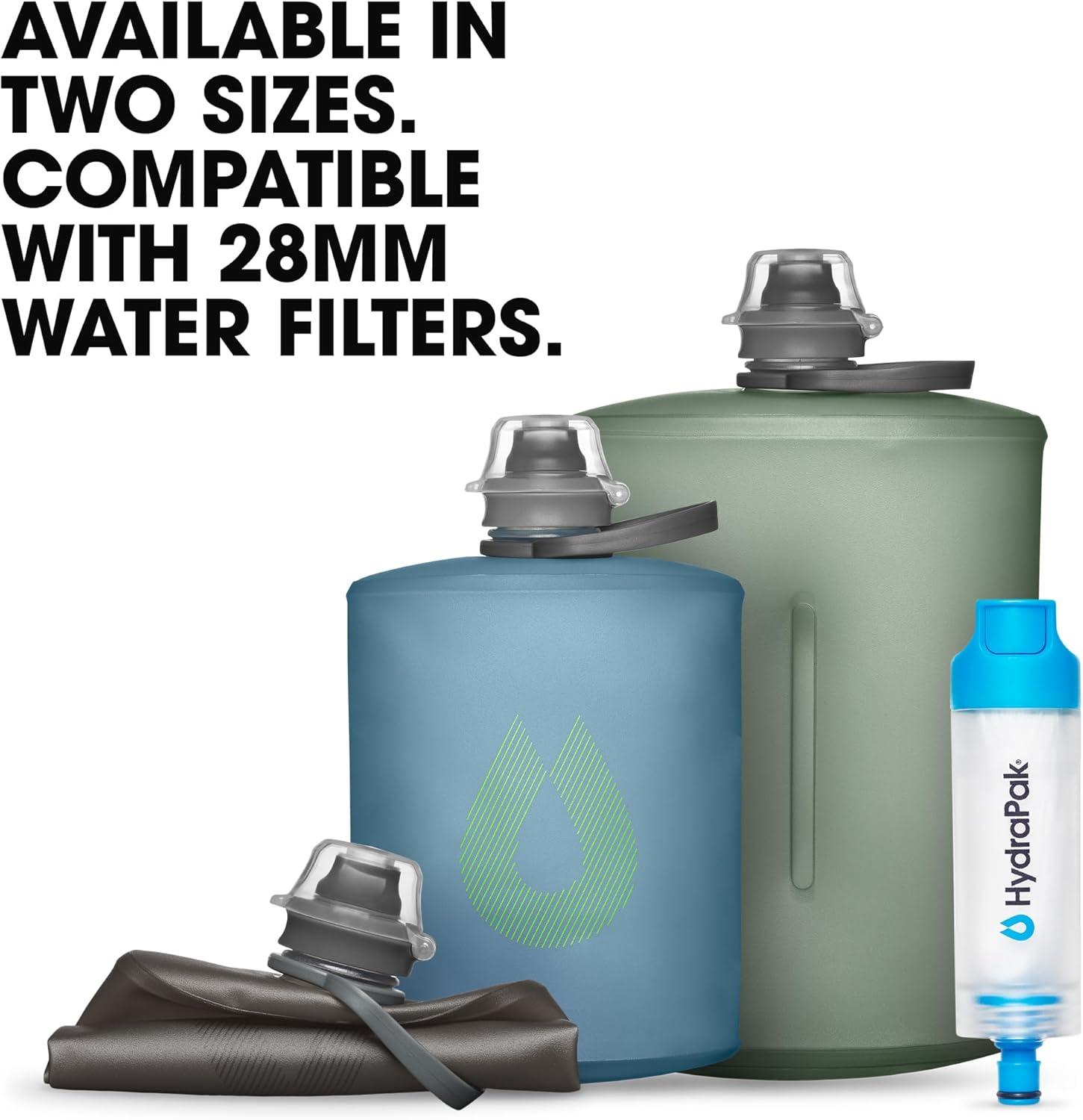 image:imageHydraPak Stow Collapsible Water Bottle 350ml 500ml 1L Ultralight LeakProof BPAFree Filter Compatible Travel amp Hiking FlaskMammoth Grey