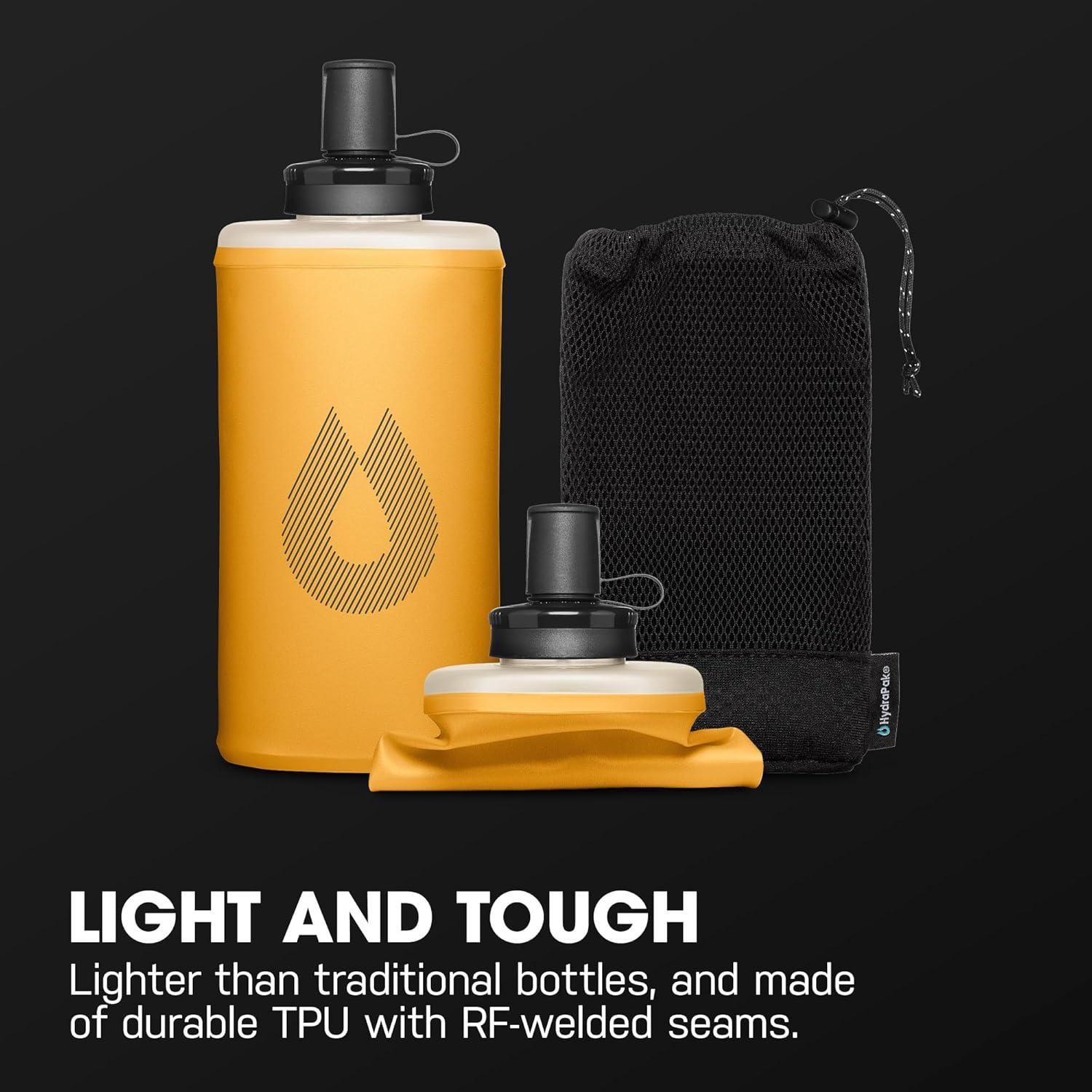 image:imageHydraPak PackFlask 500ml or 750ml Harness Mounted Water Bottle for Backpacks HandsFree EasyAccess UltraLight Collapsible Pack Softflask for Hiking amp BackpackingGolden Yellow