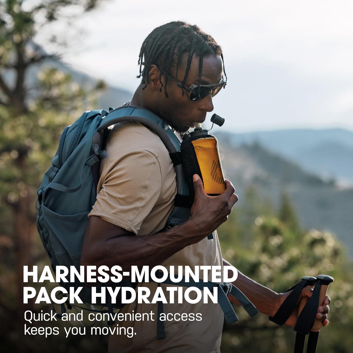 image:imageHydraPak PackFlask 500ml or 750ml Harness Mounted Water Bottle for Backpacks HandsFree EasyAccess UltraLight Collapsible Pack Softflask for Hiking amp BackpackingGolden Yellow